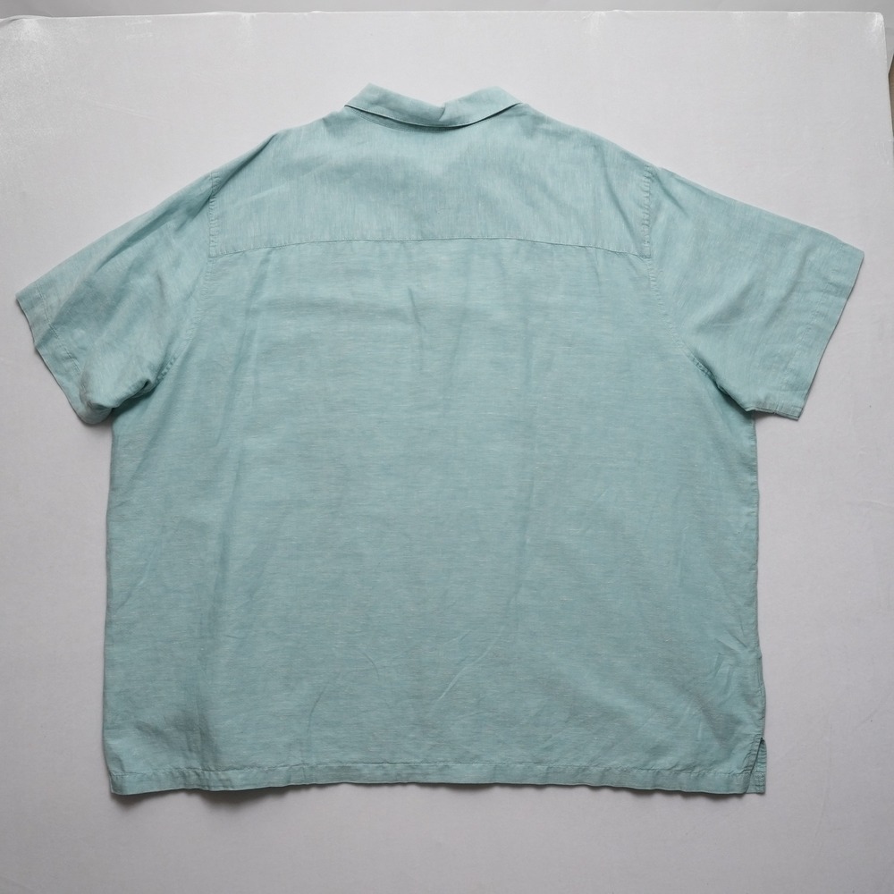 Cubavera Button Up Shirt Mens 4XLT Aqua Blue Linen Blend Embroidered Big Tall - Picture 12 of 15